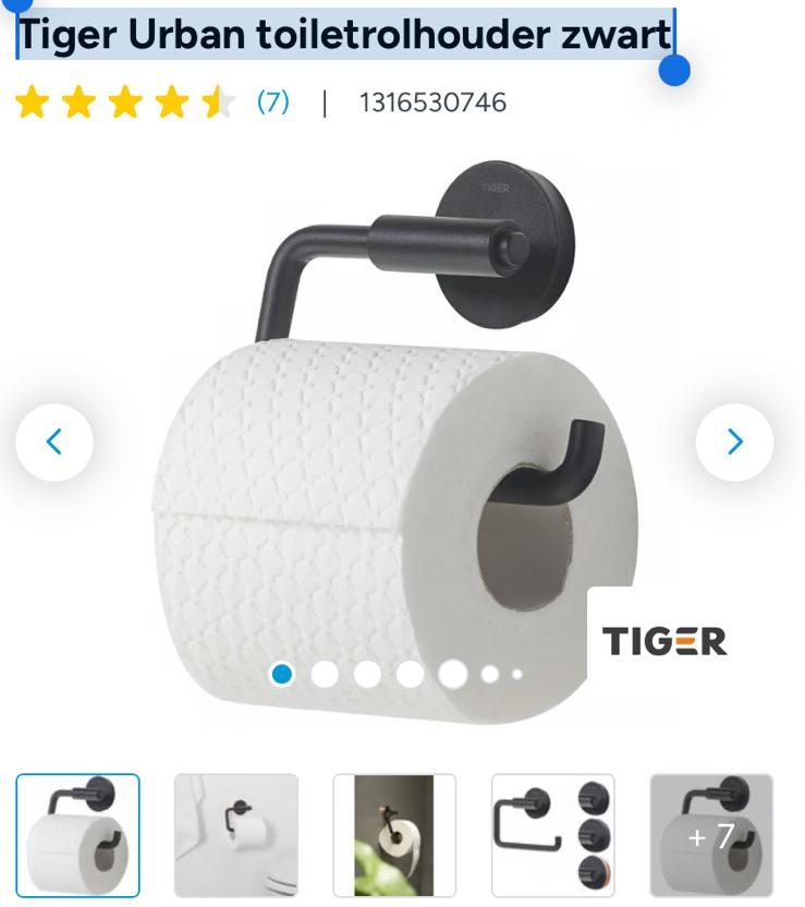 Tiger Urban toiletrolhouder zwart, Ophalen of Verzenden, Zo goed als nieuw, Zwart