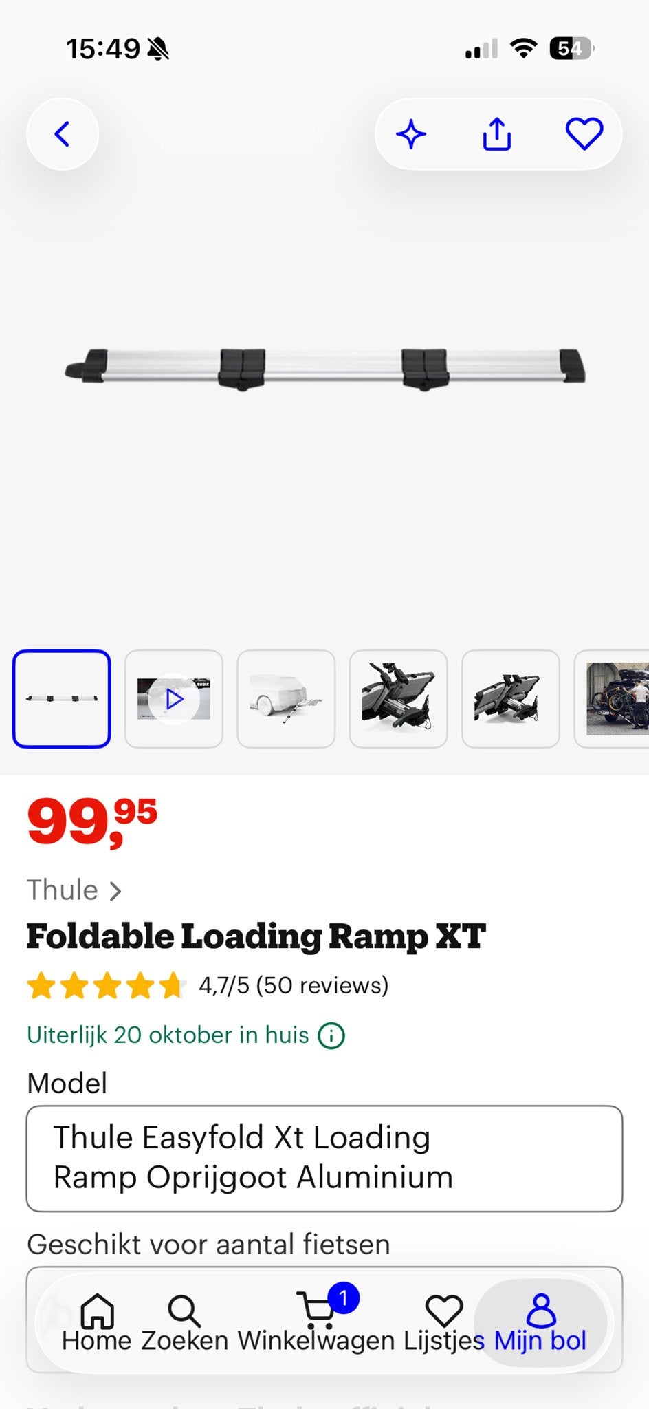 Thule Easyfold XT Opritgoot Aluminium - Opvouwbaar, Fietsen en Brommers, Ophalen of Verzenden, Zo goed als nieuw