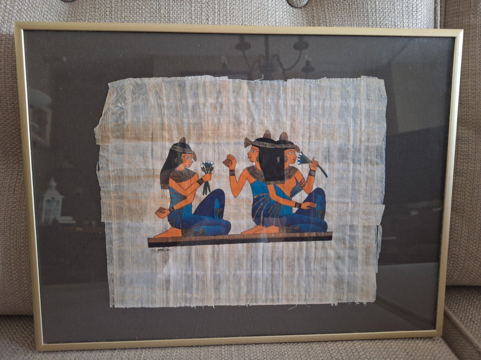 Ingelijste Egyptische papyrus met figuren, Ophalen, Wanddecoratie, Papier/karton, Meerkleurig