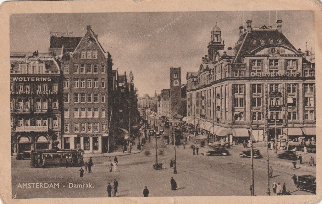 AMSTERDAM Dam Damrak Bijenkorf Tram Auto's 1947, Verzenden, 1940 tot 1960, Gelopen, Noord-Holland