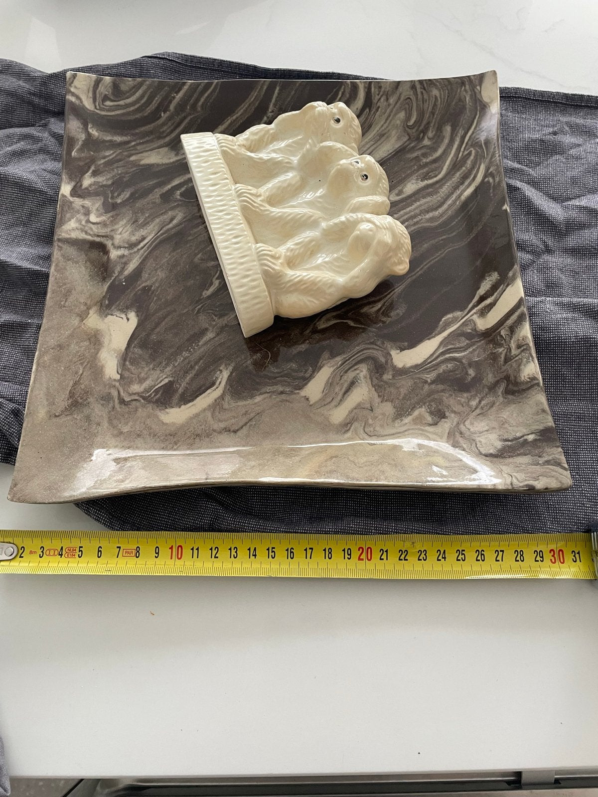 Decoratieve schaal beeldje apen horen-zien-zwijgen, Ophalen of Verzenden