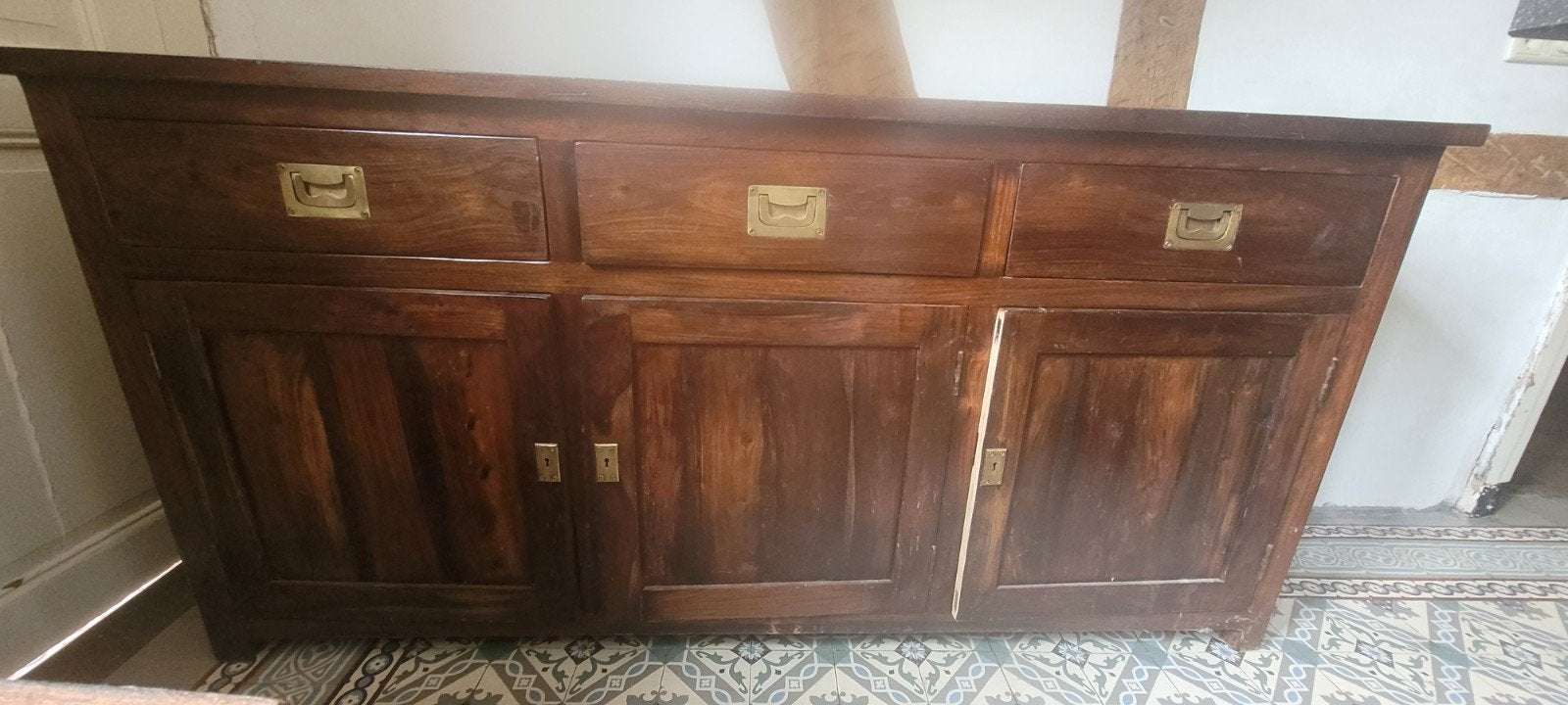 Koloniaal kastje met lades en deuren, Ophalen, Gebruikt, Koloniaal, 25 tot 50 cm