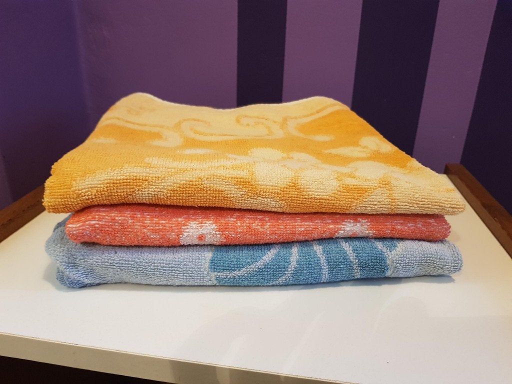 Vintage retro jaren 70 badtextiel handdoeken handdoek, Ophalen of Verzenden, Gebruikt, Meerkleurig, Handdoek