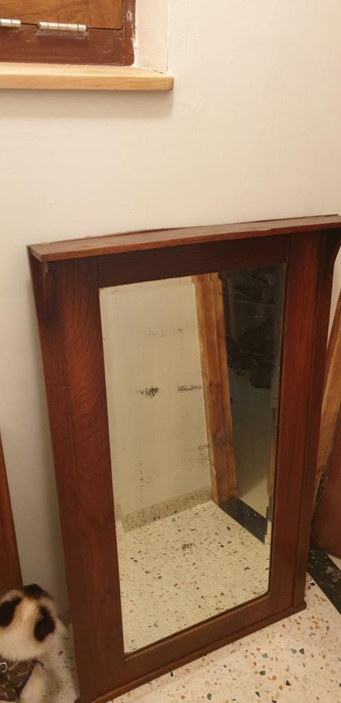 Antieke spiegel met facet geslepen glas en houten lijst, Ophalen, Rechthoekig, 50 tot 100 cm, 100 tot 150 cm