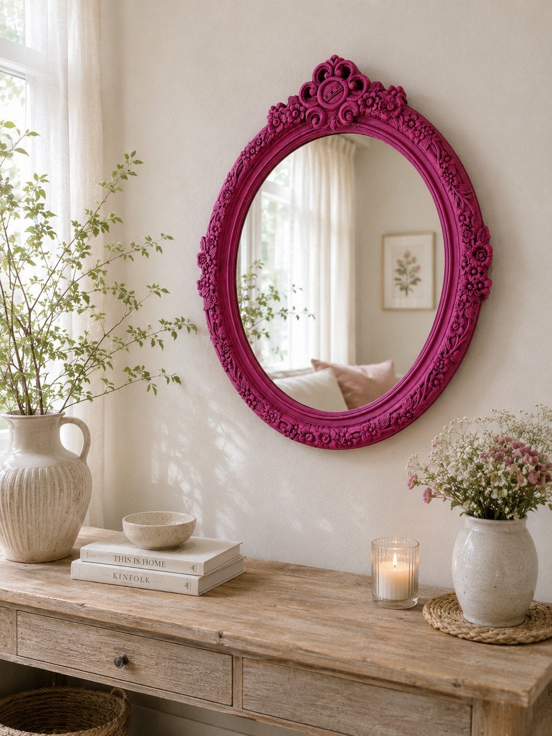 LIEFLIJKE BROCANTE SPIEGEL | CUREiously PINK, Ophalen, Kunststof, 50 tot 100 cm, 3 of 4 laden
