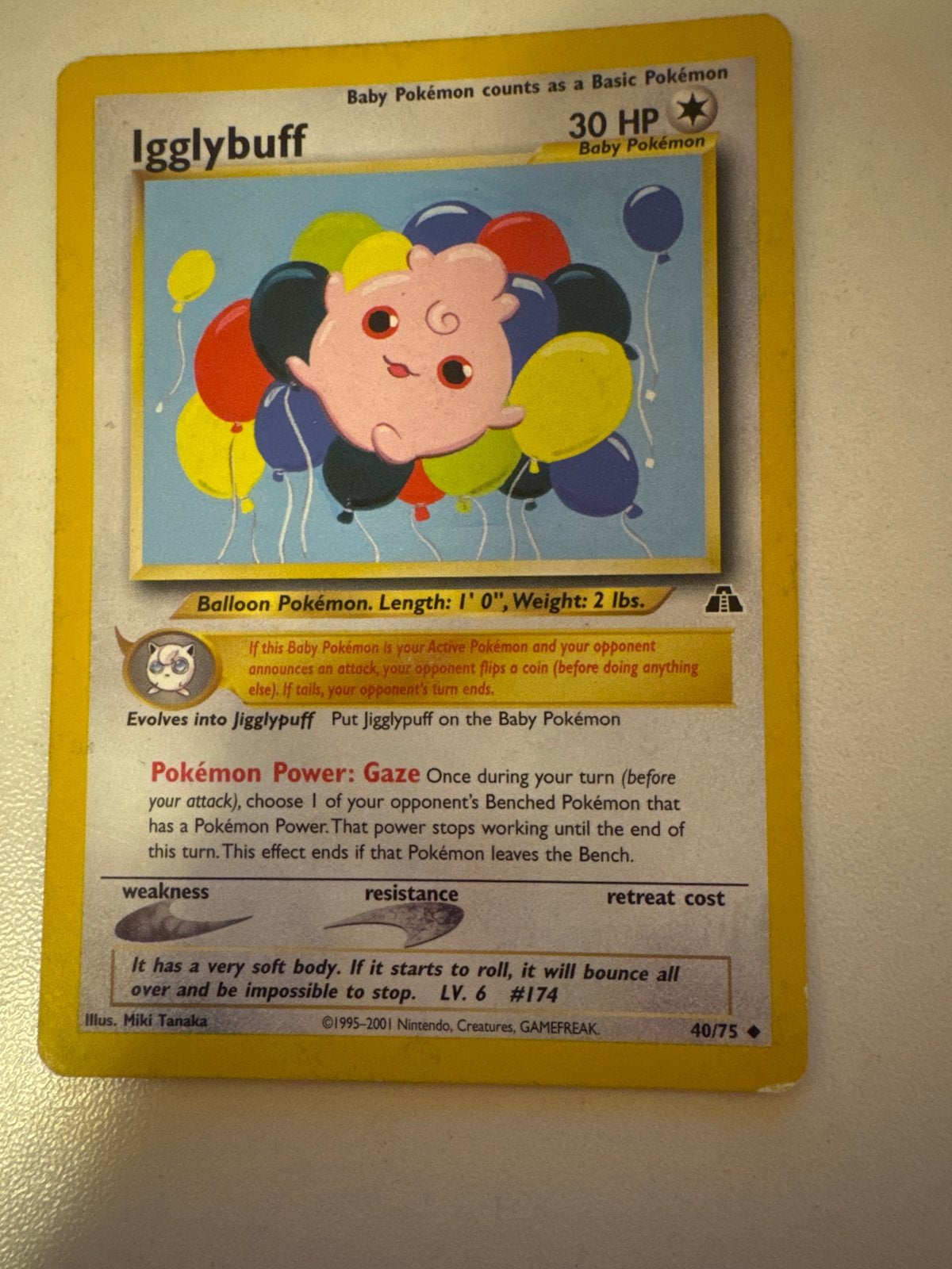 Pokémon Kaart Igglybuff 40/75 Neo Discovery (Engels), Ophalen of Verzenden, Gebruikt, Losse kaart