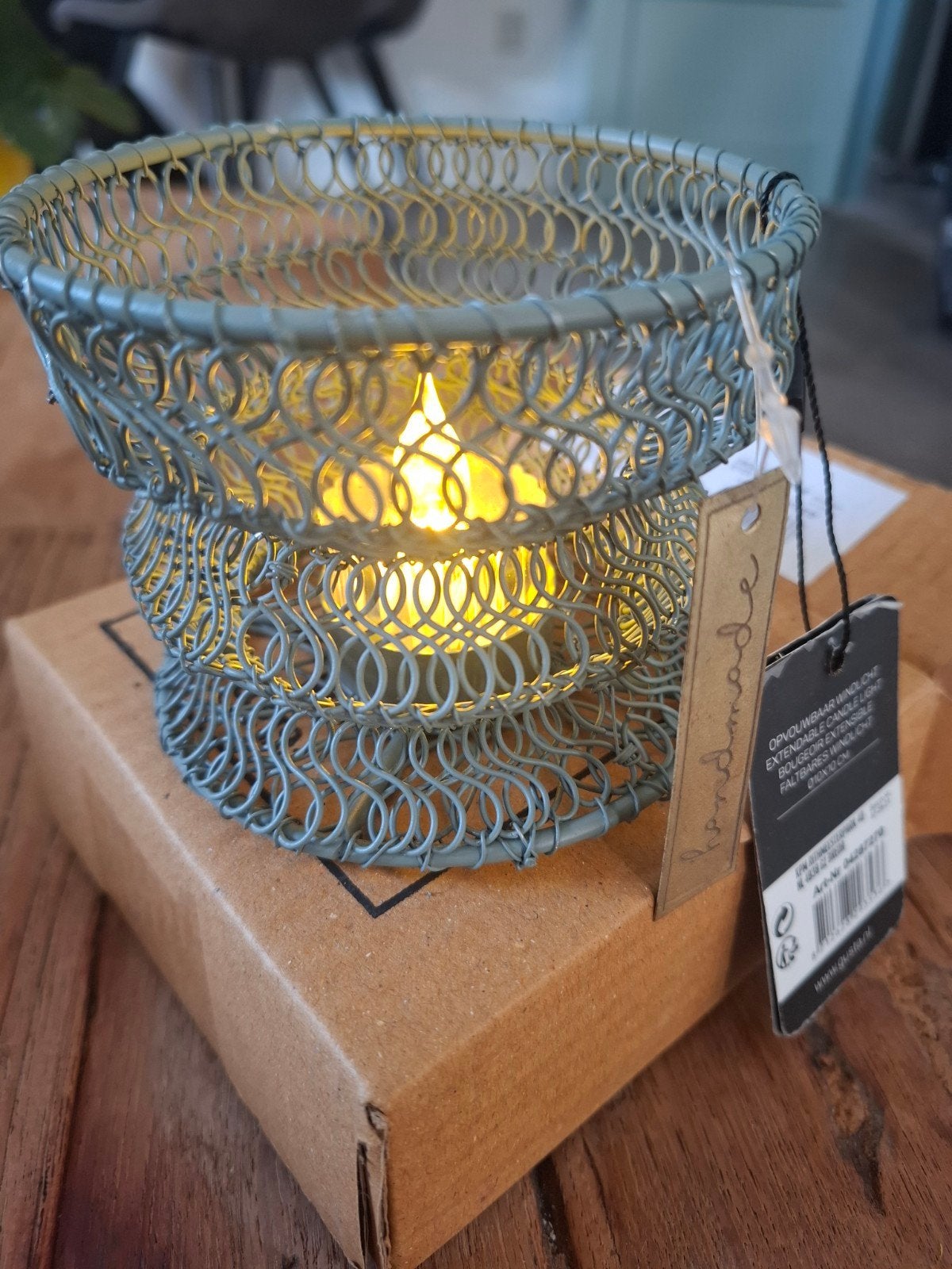 Gusto Opvouwbaar Windlicht Groen met LED Kaarsje, Windlicht, Overige merken, Nieuw, Ophalen of Verzenden