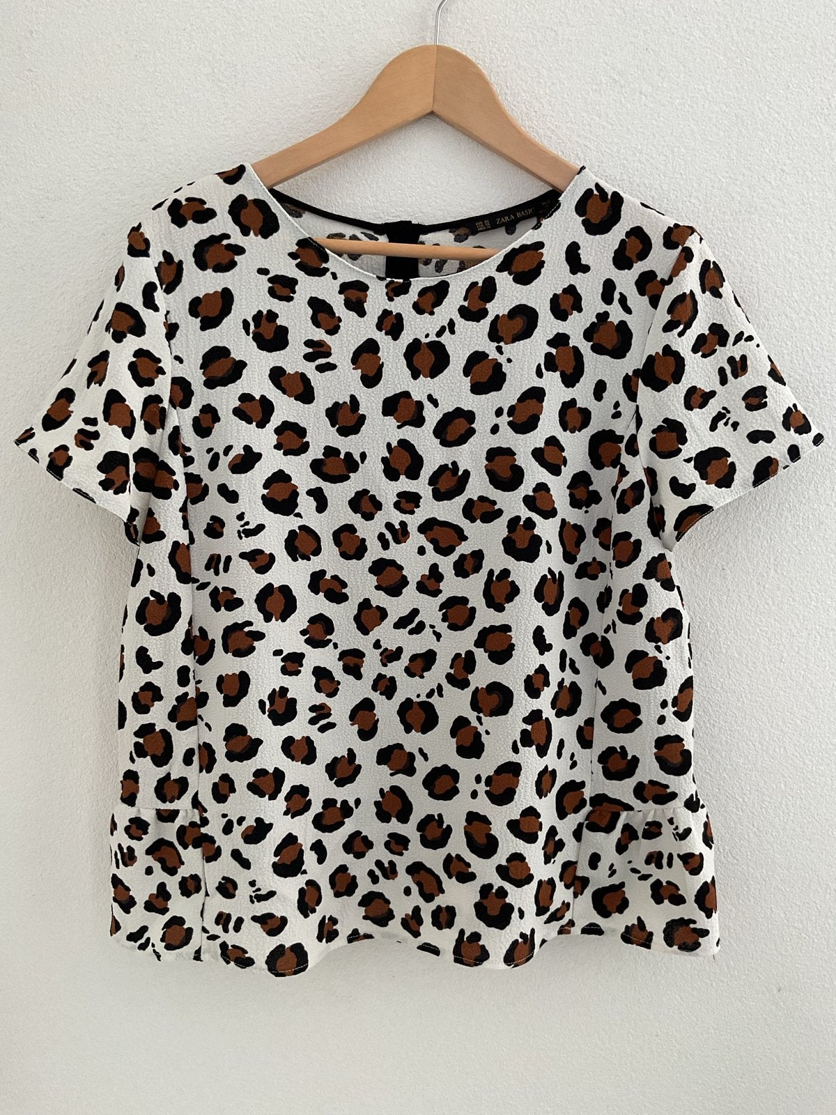 Zara top bruin wit luipaardprint rouches maat XL