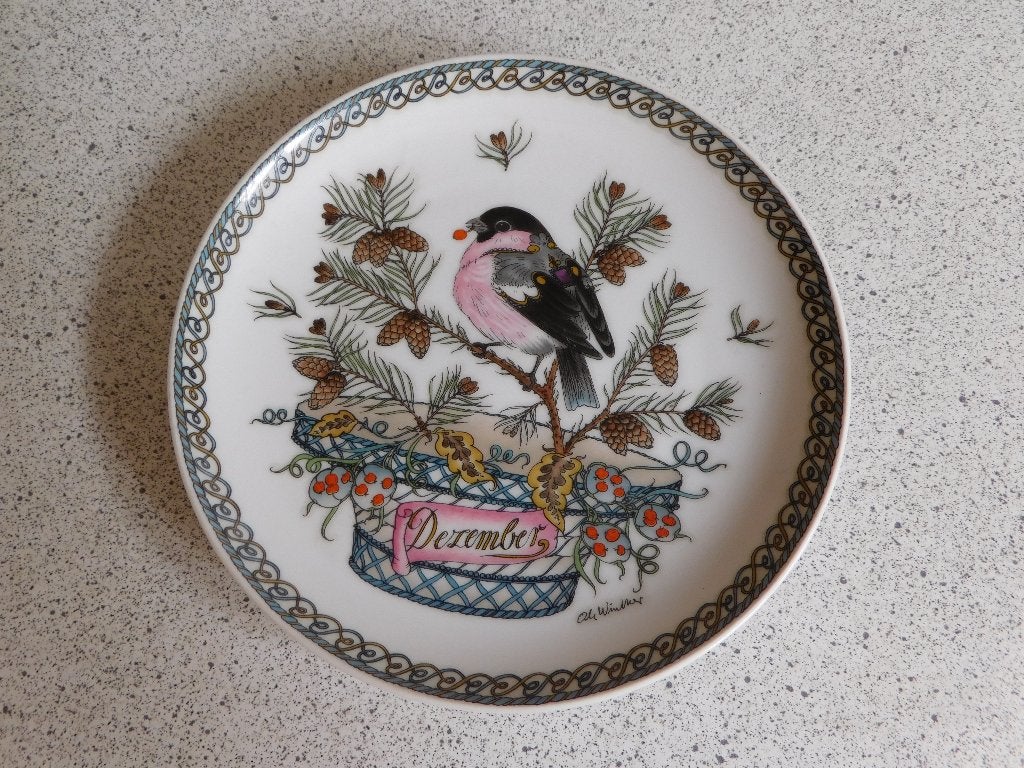 Hutschenreuther Sierbord 16 cm - Goudvink - December, Antiek en Kunst, Ophalen of Verzenden