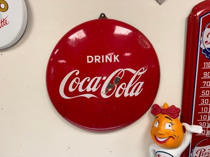 Vintage Coca-Cola Reclamebord - Emaille Bord, Reclamebord, Gebruikt, ., Ophalen of Verzenden