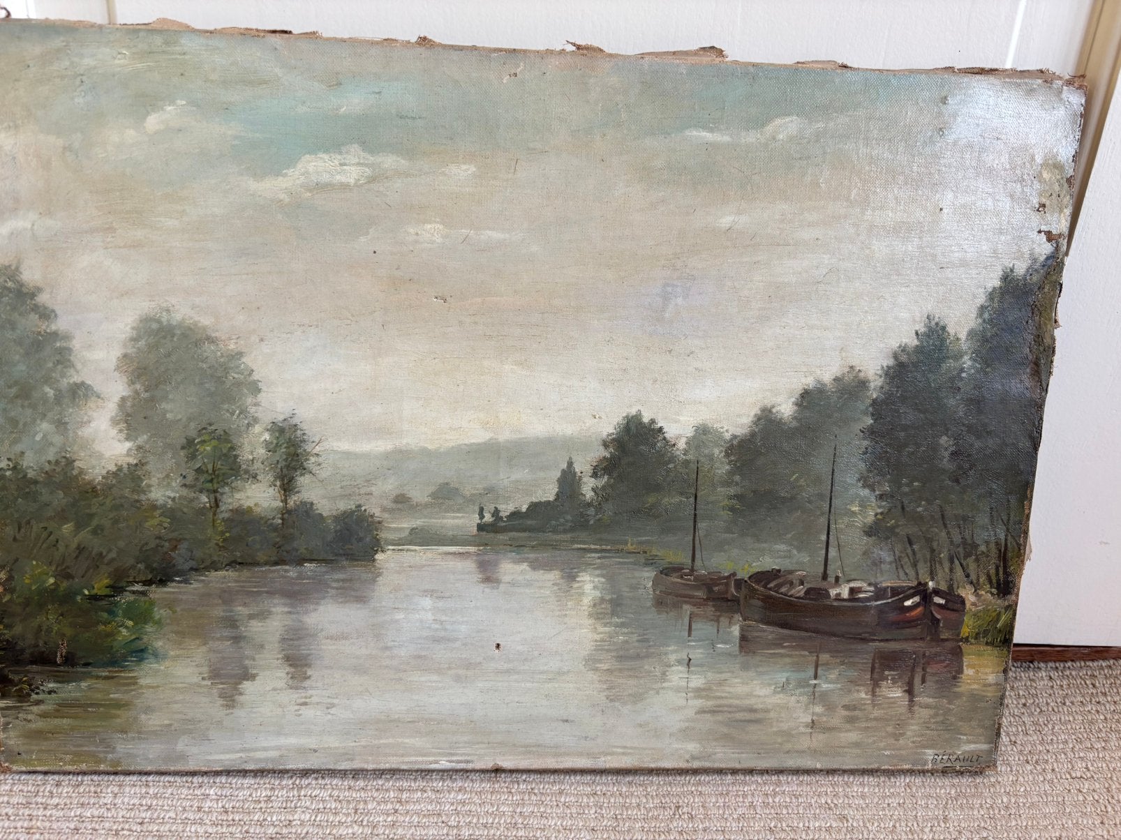 Schilderij water-landschap, Maritiem / water, Doek, Oud hollands, Overige technieken