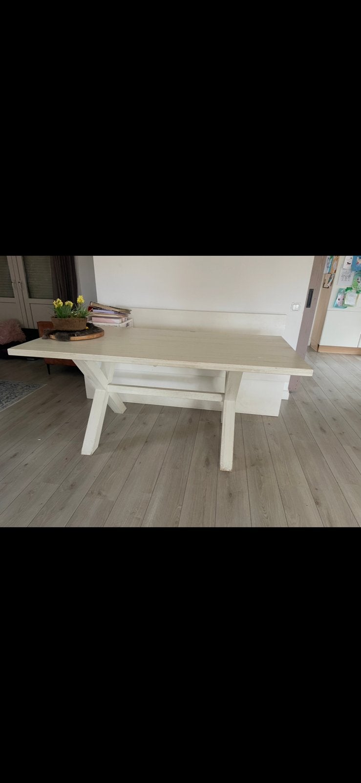 Witte eettafel met eetkamerbankje, Ophalen