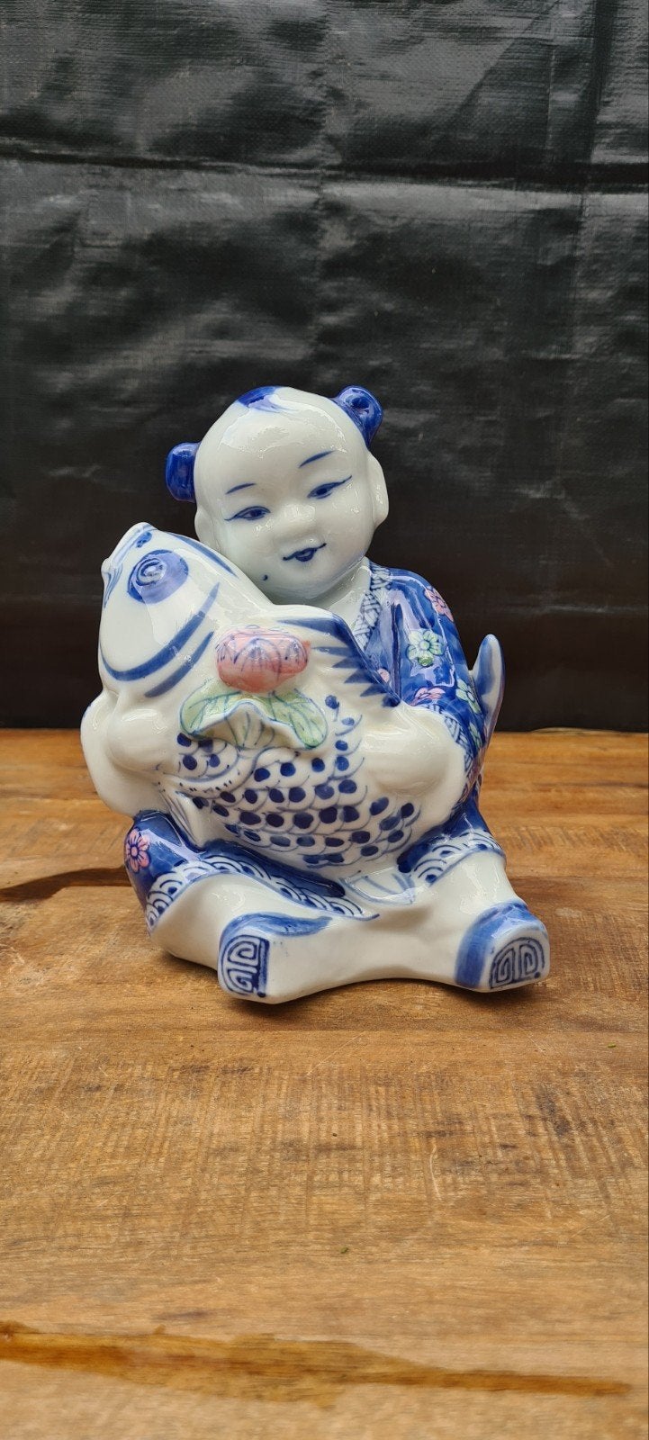 Chinese Jongen met Vis Beeldje, Ophalen of Verzenden