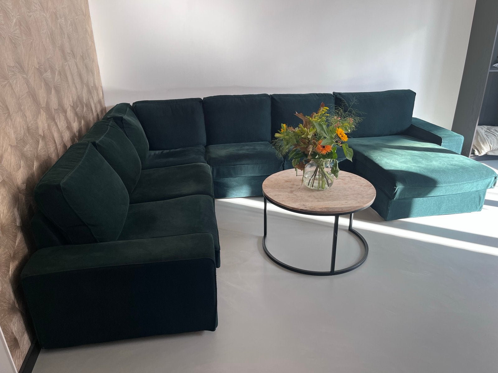 IKEA KIVIK 5-zits hoekbank met chaise longue Tallmyra donker, Ophalen, Hoekbank, 300 cm of meer, Zo goed als nieuw
