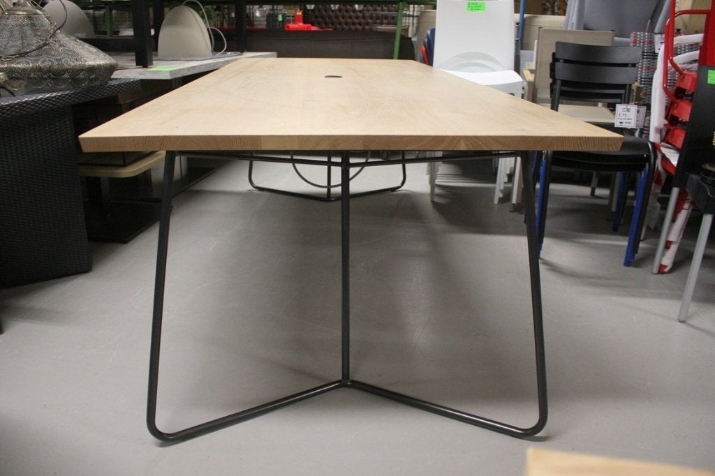 Eettafel bureau CHARLES Jess eikenhout kantoor 260x100 tafel, Huis en Inrichting, Ophalen, Gebruikt, Hout, Kabelgoot