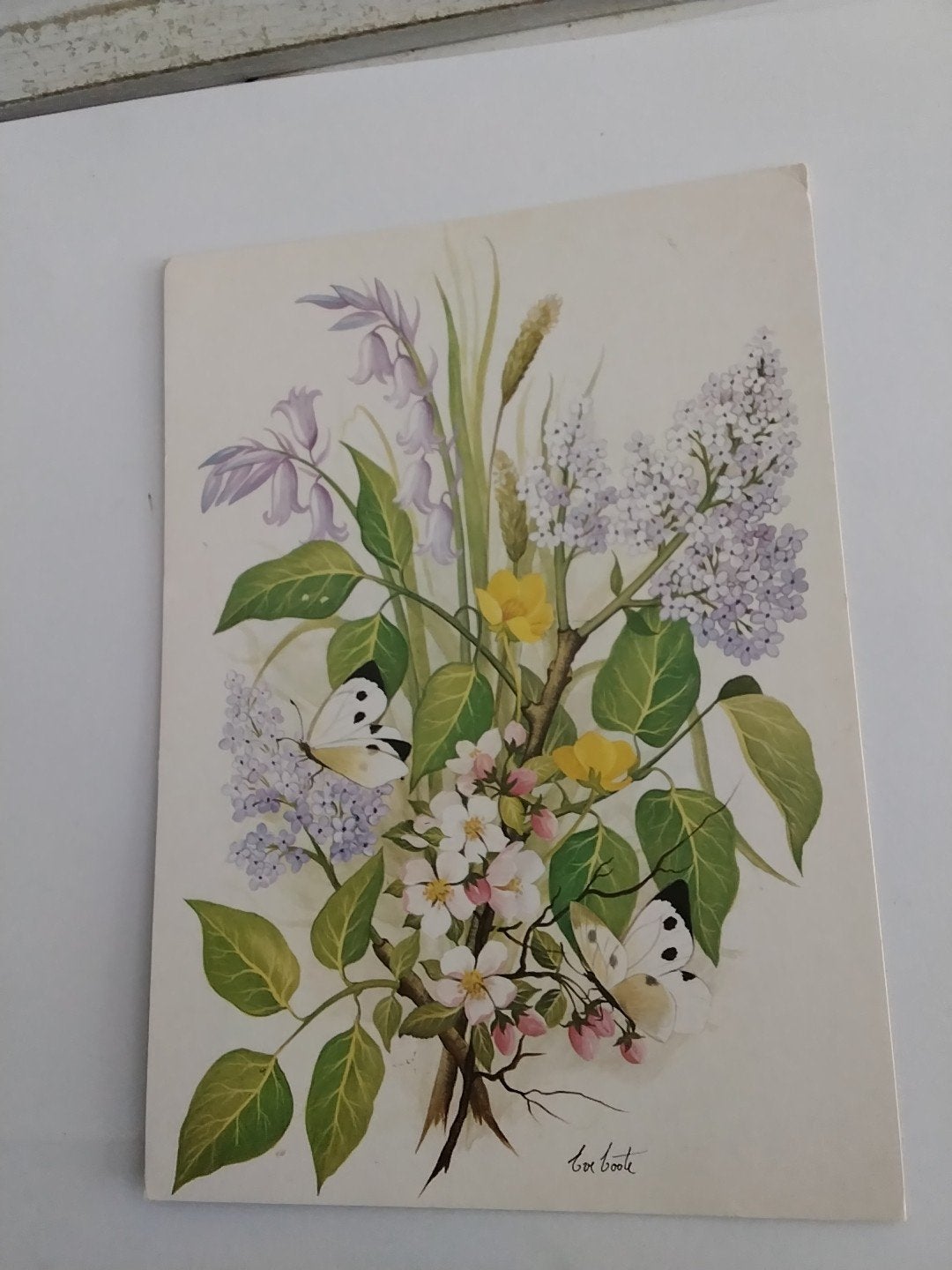 Vintage Ansichtkaart Bloemen en Vlinders (Gelopen), Verzamelen, Ansichtkaarten | Themakaarten, Gelopen, 1960 tot 1980, Ophalen of Verzenden