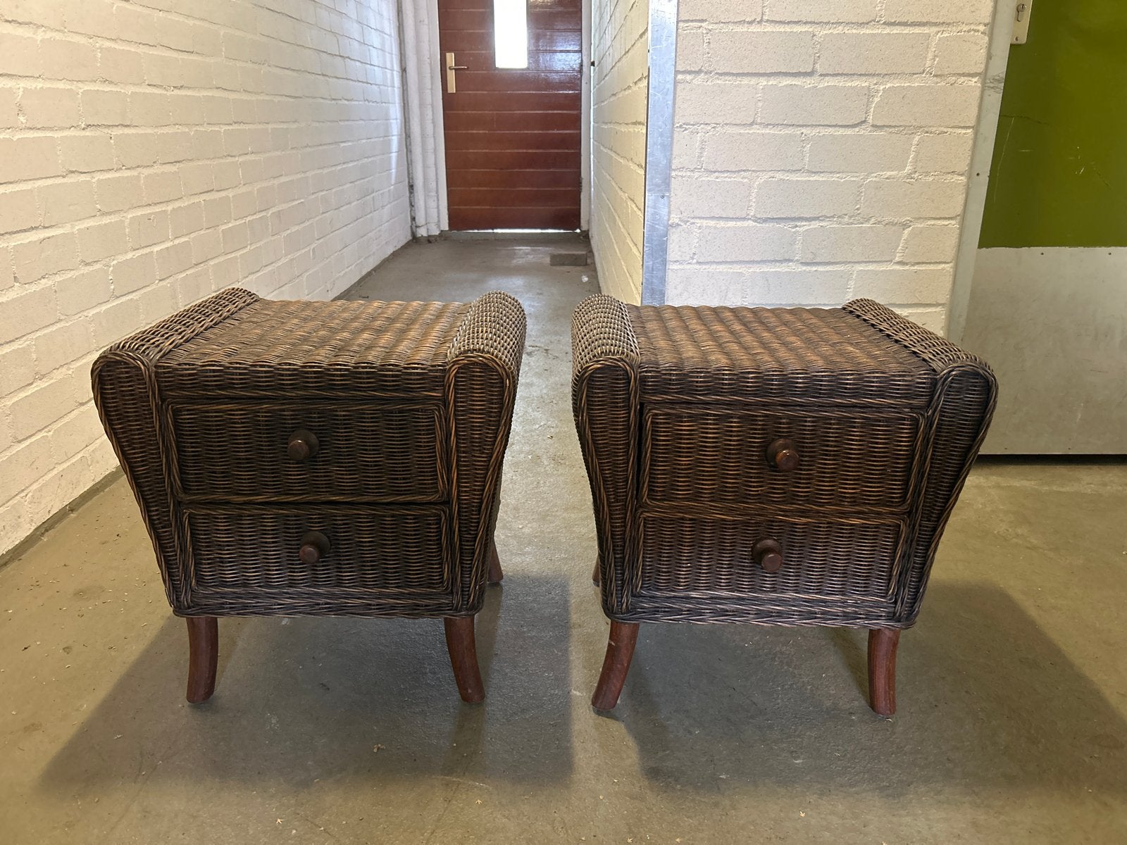 Set van 2 rotan nachtkastjes met lades, Huis en Inrichting, Slaapkamer | Nachtkastjes, Overige materialen, Gebruikt, 45 tot 65 cm