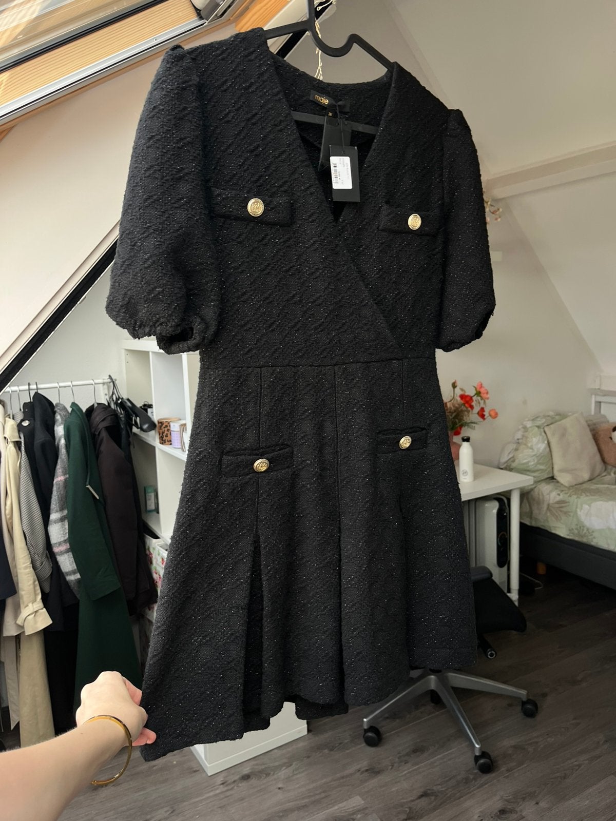 Prachtige Tweed jurk van Maje met glitters, Kleding | Dames, Jurken, Zwart, Nieuw, Ophalen of Verzenden, Maat 36 (S)