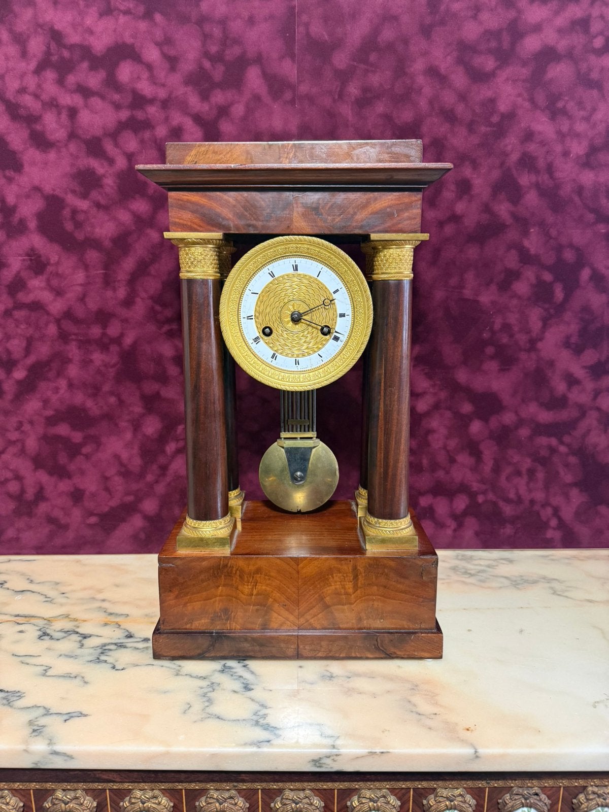 MAHONIE HOUTEN KOLOM PENDULE, Antiek en Kunst, Ophalen
