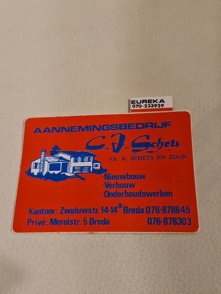 7091 Sticker Aannemingsbedrijf C.J.Schets Breda, Ophalen of Verzenden
