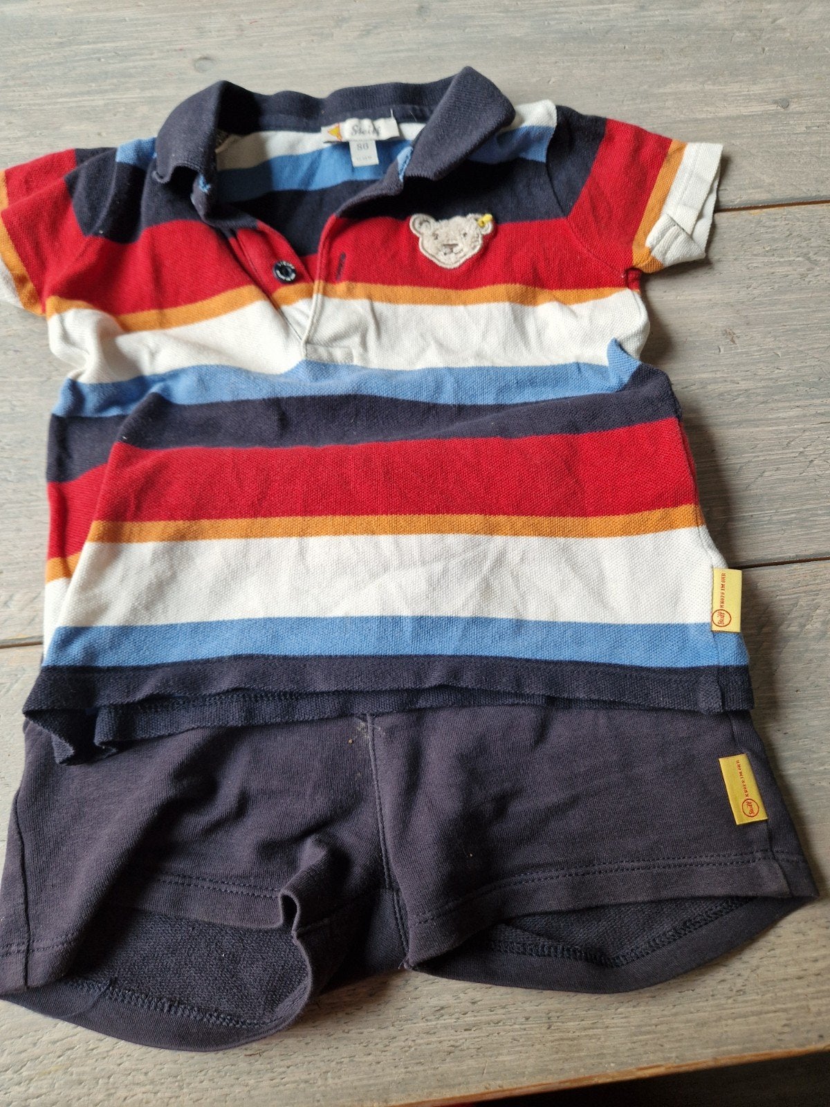 Steiff pakje maat 86 - gestreept shirt en korte broek, Steiff, Ophalen of Verzenden, Zo goed als nieuw, Pakje