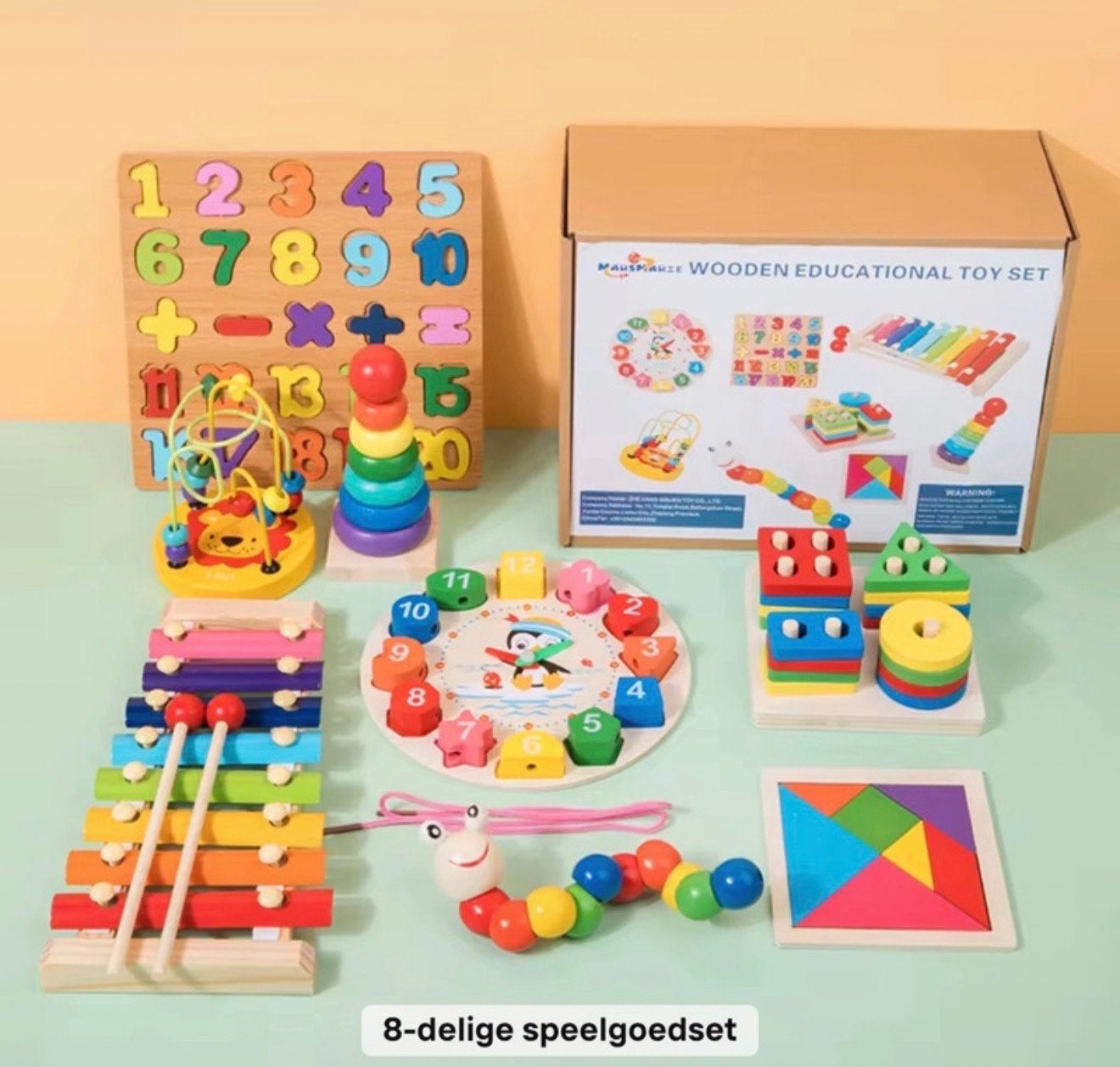 8-delige Houten Educatieve Speelgoedset voor Kinderen, Ophalen of Verzenden, Nieuw, Overige typen