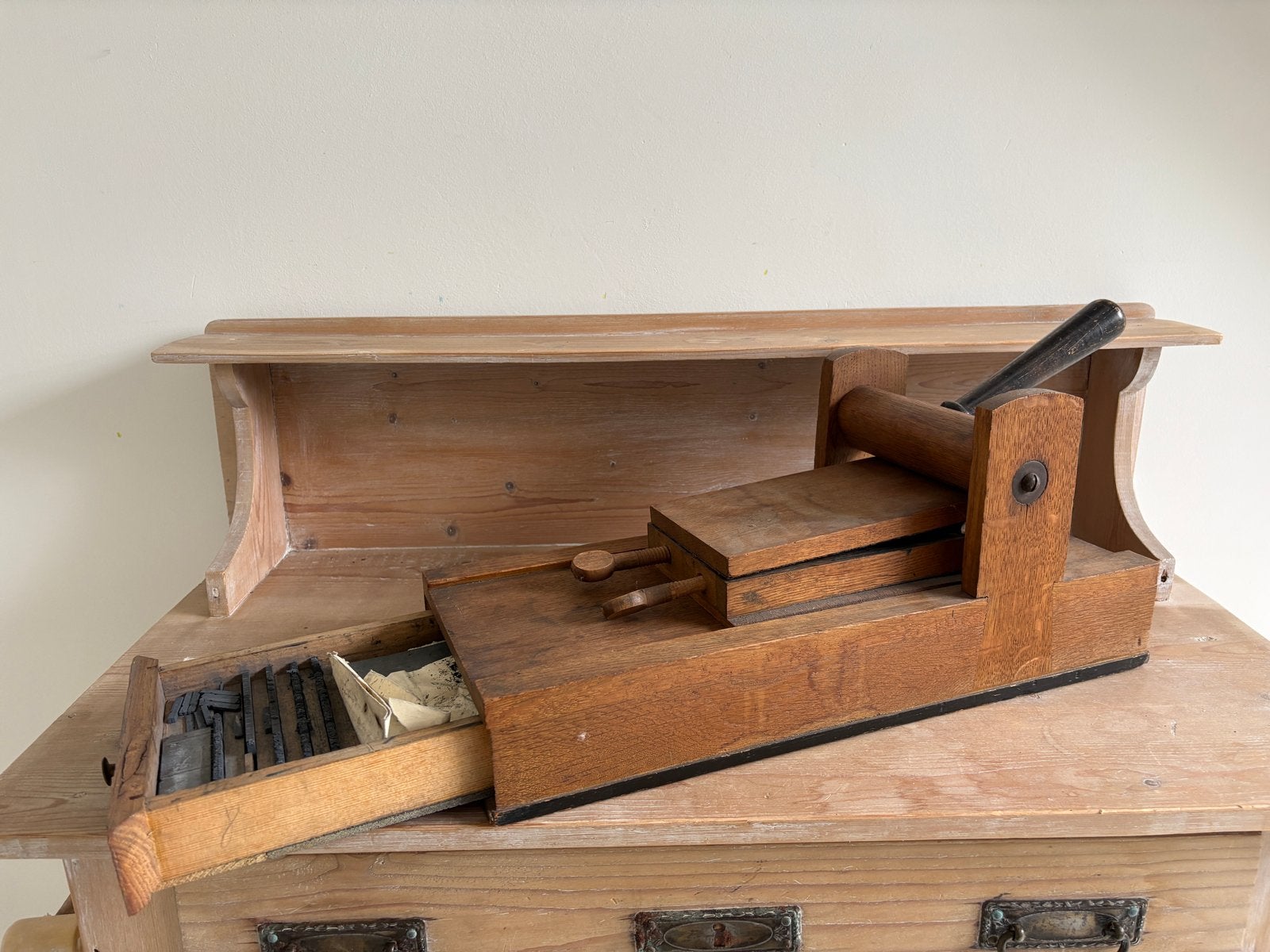 Antieke Houten Drukpers met Loden Letters, Ophalen