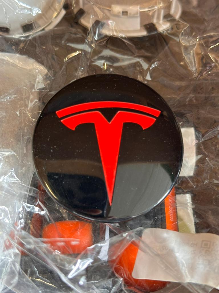 Tesla Wielnaafdoppen Rood Logo - Set van 4, Ophalen of Verzenden, Nieuw