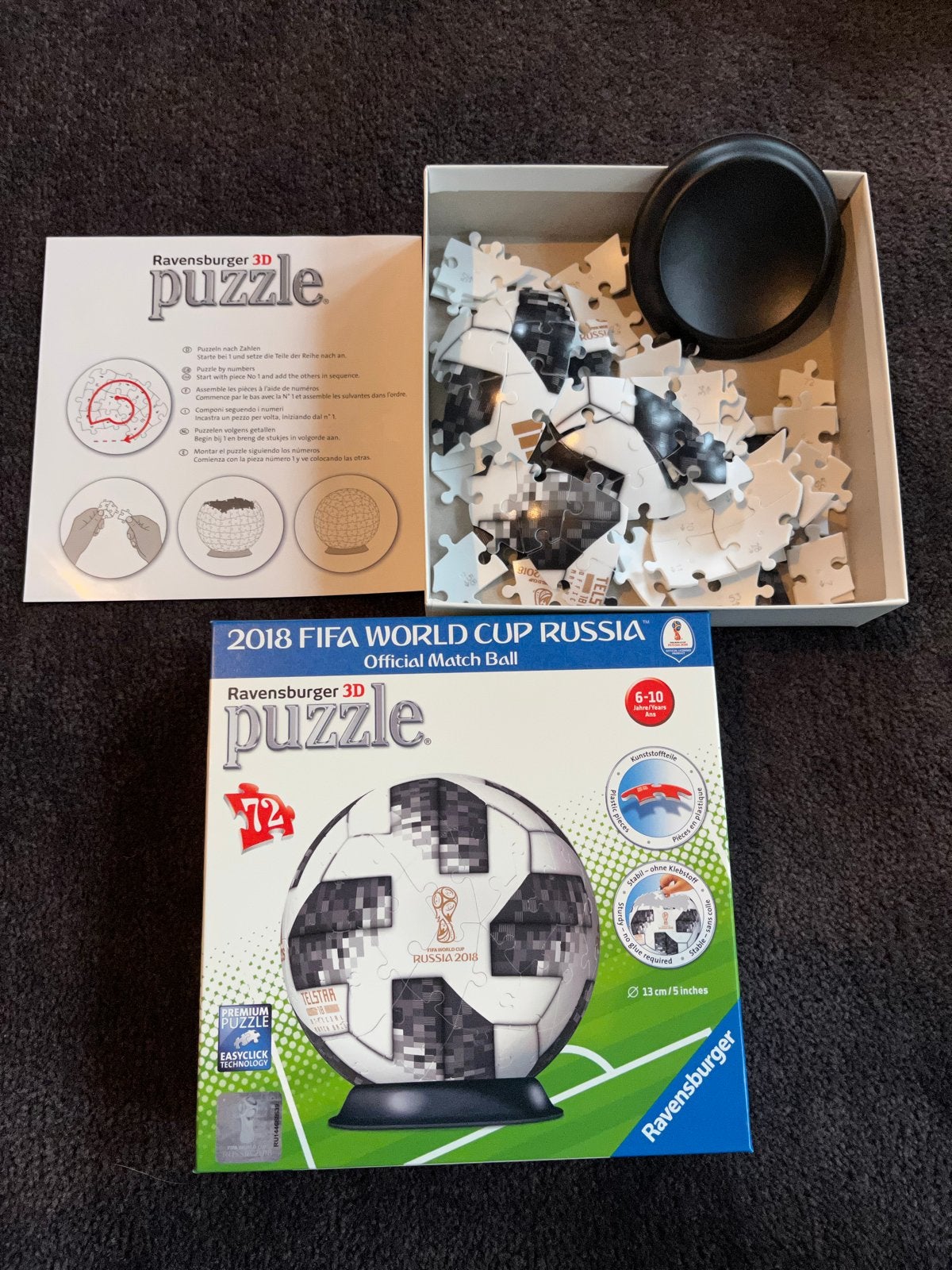 Ravensburger 3D Puzzel FIFA WK 2018 Voetbal 72 stukjes, Ophalen of Verzenden, 10 tot 50 stukjes, Zo goed als nieuw, 6 jaar of ouder