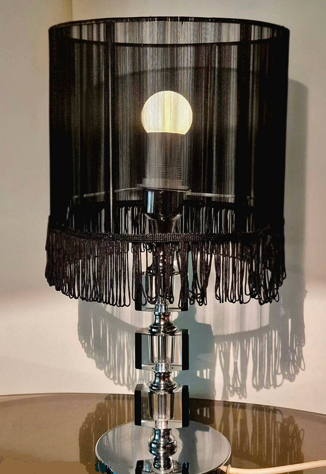 Stijlvolle design lamp Eric Kuster stijl chroom zwart, Dimbaar, 45 cm, Metaal, E27 (groot)