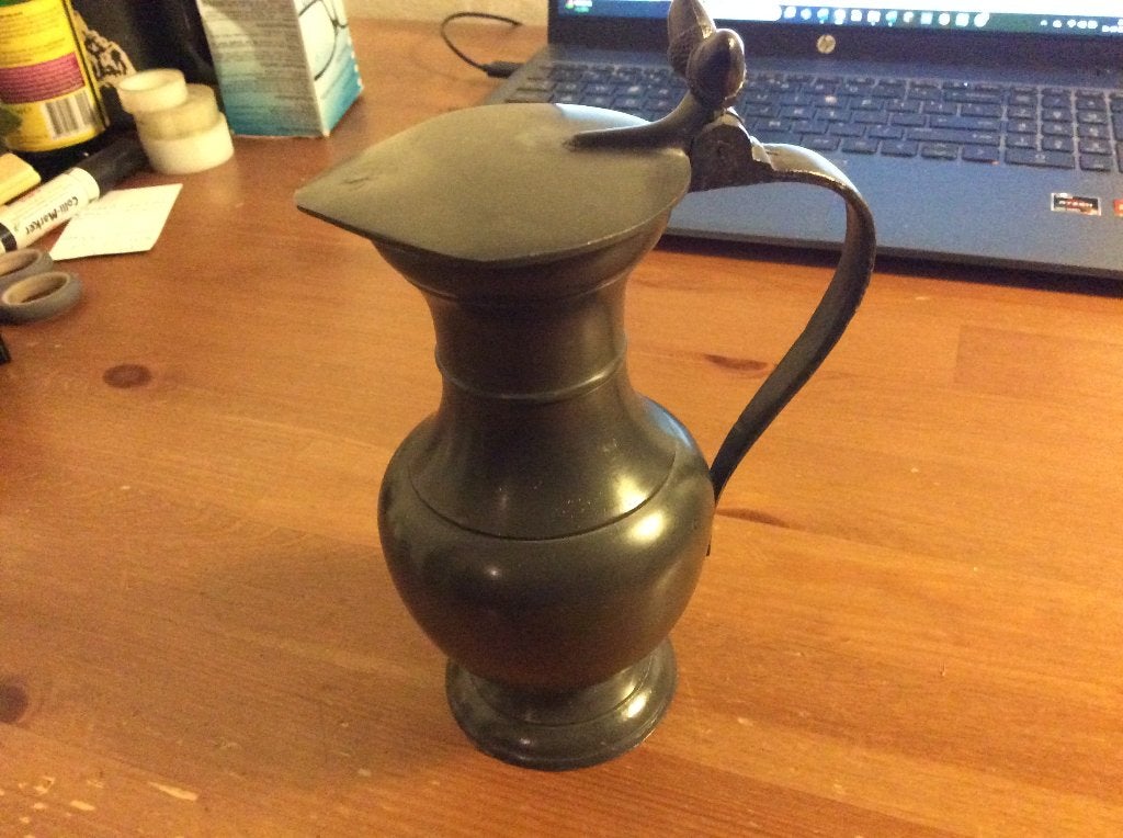 Vintage tinnen kan met scharnierend deksel. 2 eikels hendel, Ophalen of Verzenden