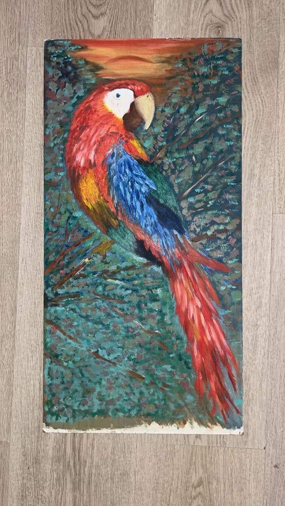 Schilderij: Levendige Krakeel-ara in de jungle, Ophalen of Verzenden