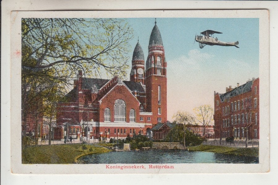 Rotterdam, Koninginnekerk - Vliegtuigje, Ophalen of Verzenden, 1920 tot 1940, Gelopen, Zuid-Holland