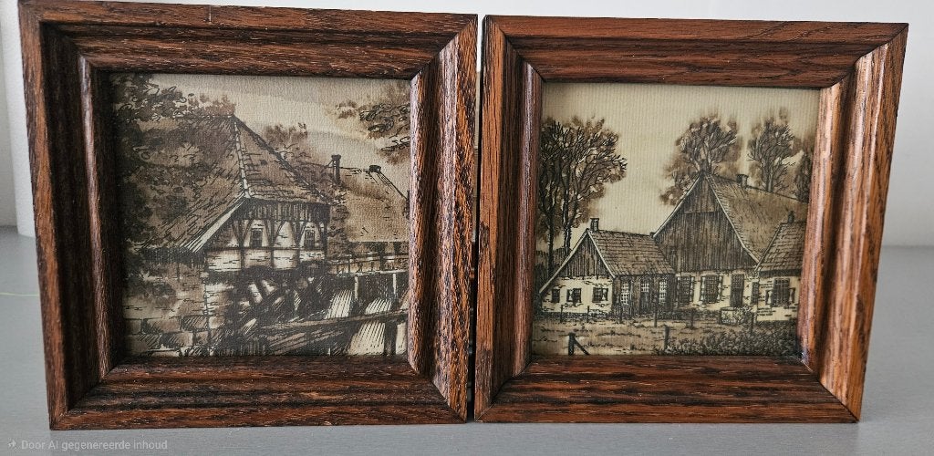 Twee twentse aquarellen met certificaat, Antiek en Kunst, Kunst | Schilderijen | Klassiek, Achter glas, Oud hollands, Ophalen of Verzenden