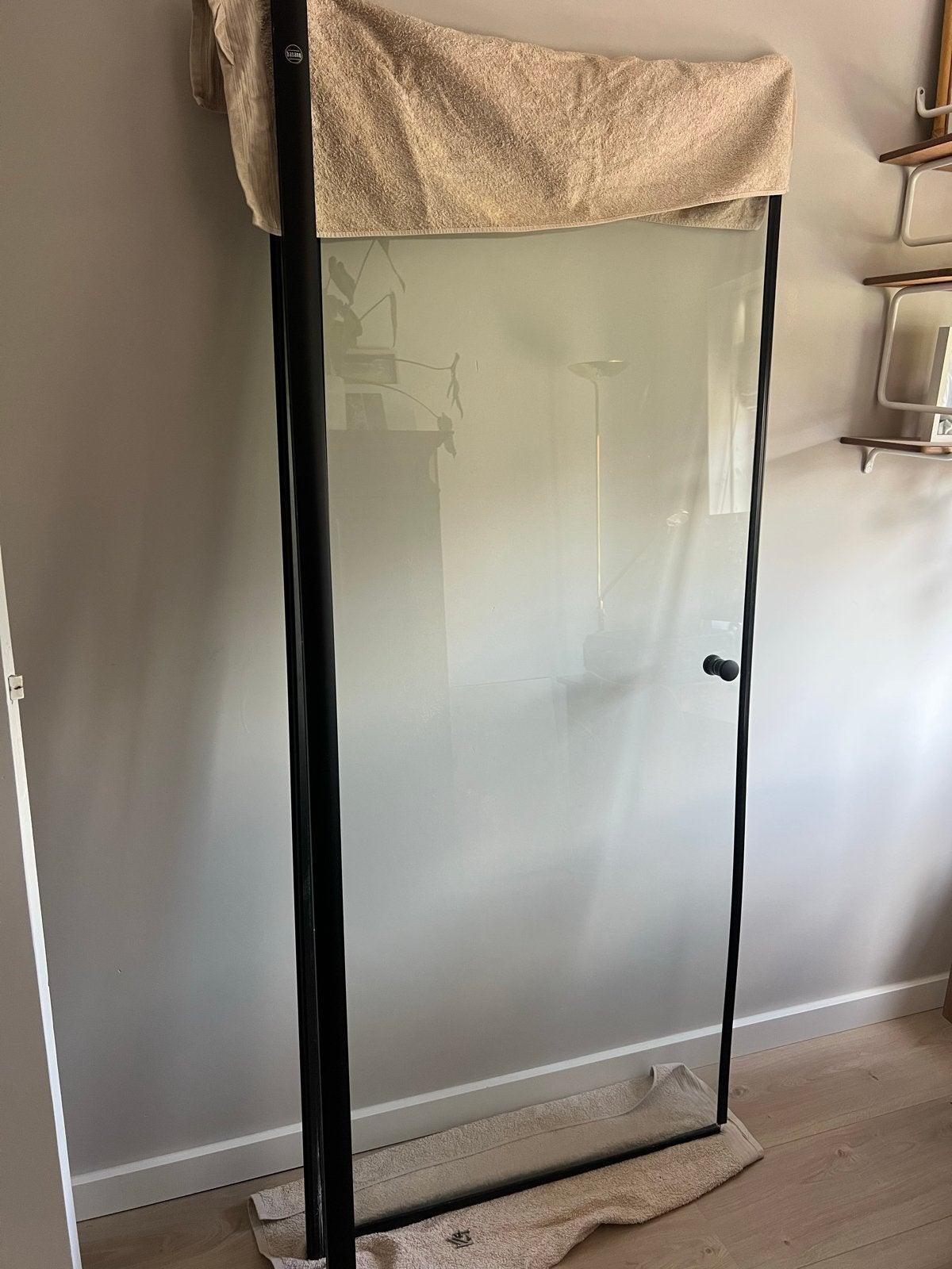 Douchedeur BASANO Modeno 90 helder glas zwart, Ophalen, Gebruikt, Met douche