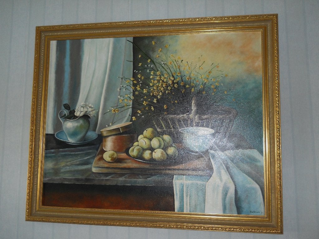 mooi schilderij van stilleven - olieverf (afm. 112 x 92 cm), Ophalen, Zo goed als nieuw, Schilderij, 100 tot 125 cm