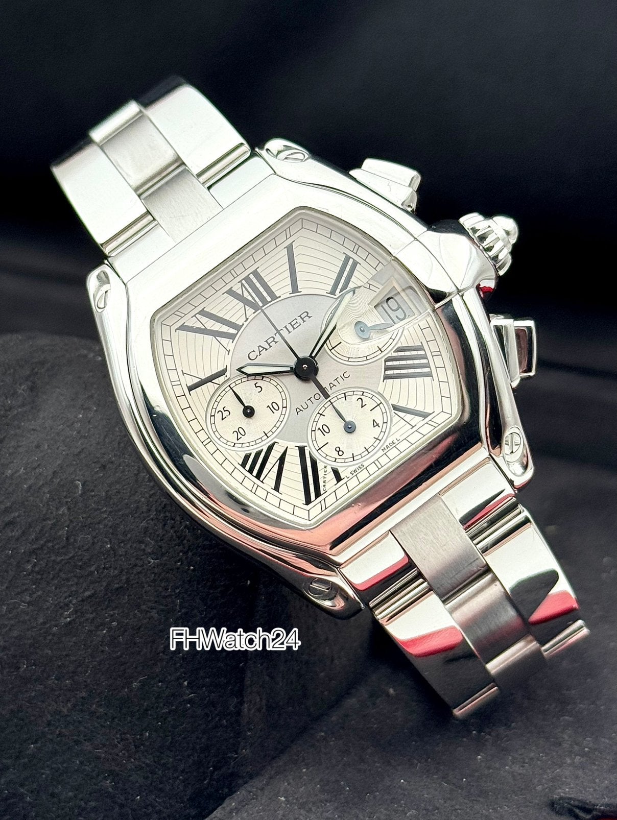Cartier Roadster XL Chronograph 2618. Doos & papieren 2005., Overige merken, Staal, Cartier, Gebruikt