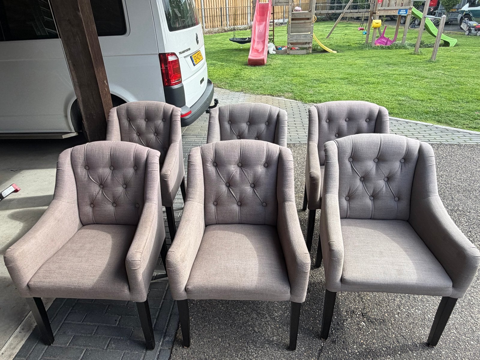 Set van 6 gestoffeerde eetkamerstoelen - Zo goed als nieuw, Overige kleuren, Ophalen of Verzenden, Zo goed als nieuw, Stof
