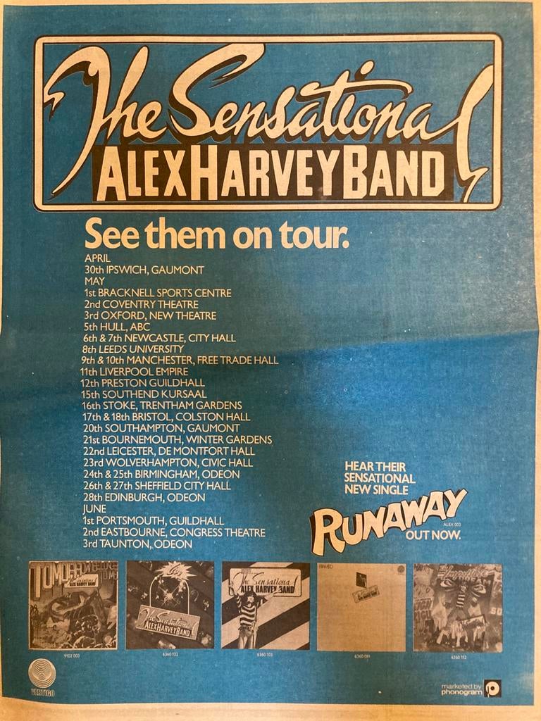 SENSATIONAL ALEX HARVEY BAND A3 advertentie Tour 1976, Ophalen of Verzenden, Zo goed als nieuw
