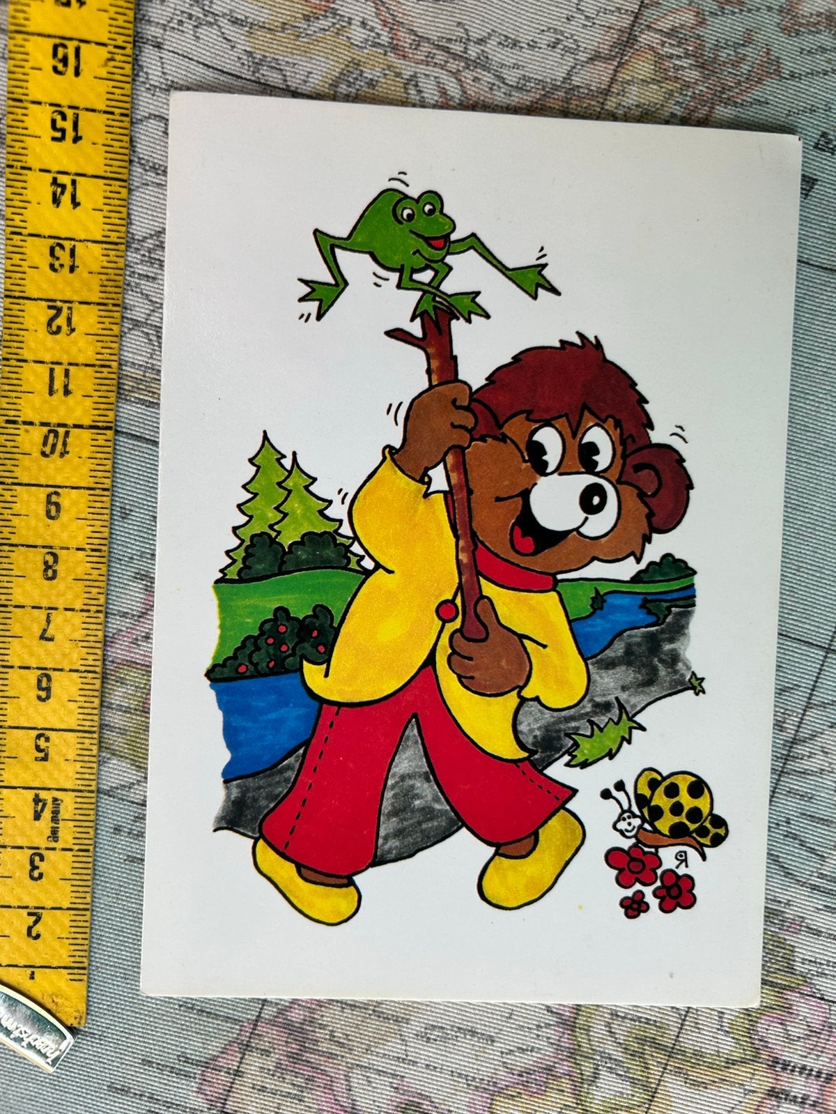 A.120 Oude kinderkaart illustr beer kikker vlinder, Ophalen of Verzenden, 1980 tot heden, Kinderen