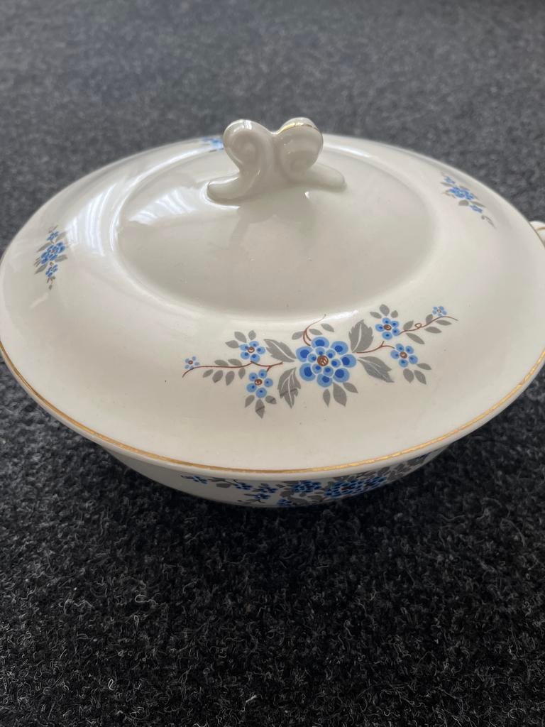 Regout schaal met deksel - Blauwe bloemen, Ophalen
