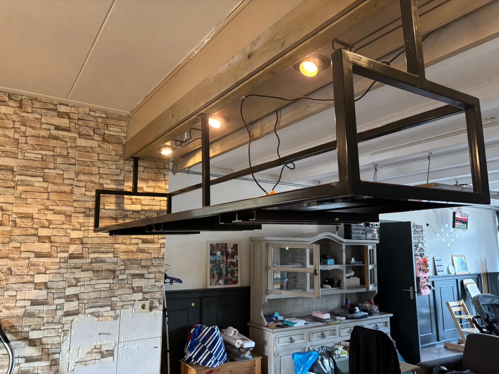 Stalen wijnrek/plafond barmeubel, zwart gecoat, Ophalen, Zo goed als nieuw, Metaal, 5 – 50
