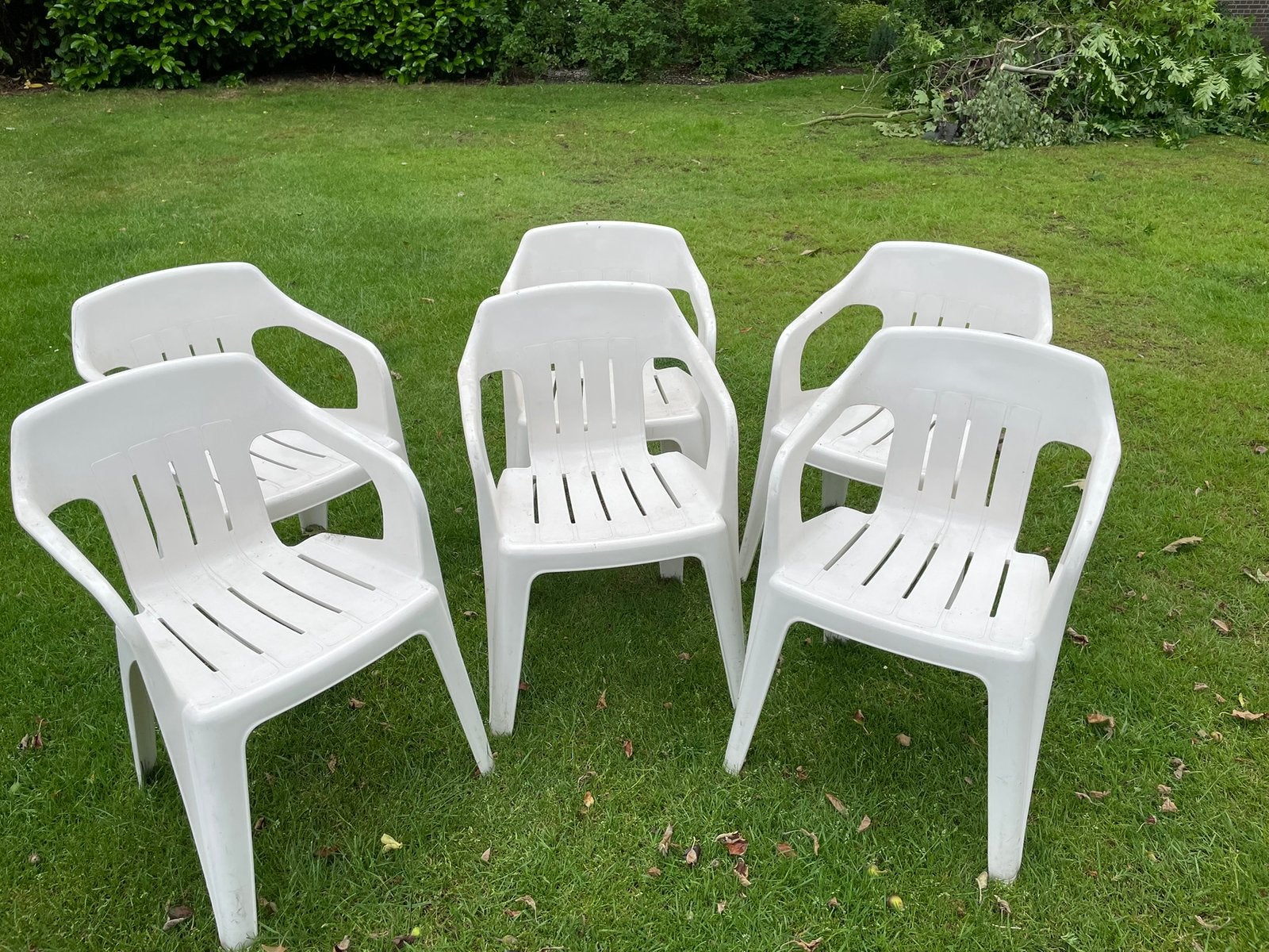 6 witte kunststof tuinstoelen, Tuin en Terras, Tuinstoelen, Ophalen, Gebruikt, Kunststof, Stapelbaar