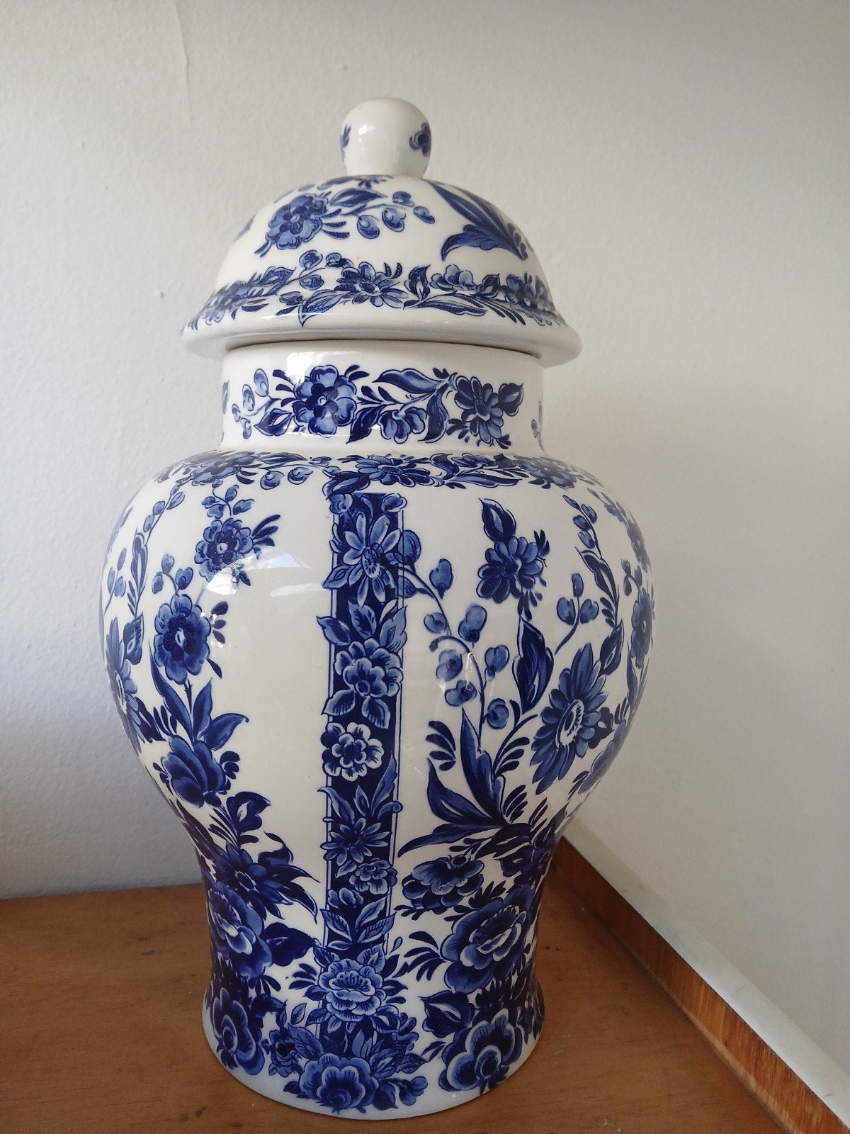 Delfts Blauw Gemberpot met Deksel - Bloemmotief, Ophalen of Verzenden