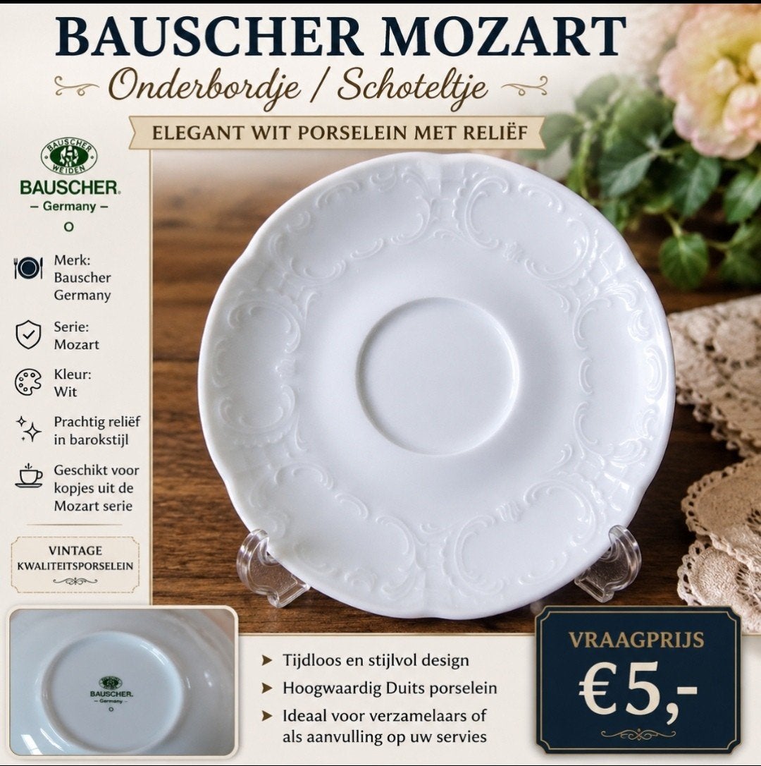Bauscher Mozart Onderbordje / Schoteltje Wit Porselein, Ophalen of Verzenden