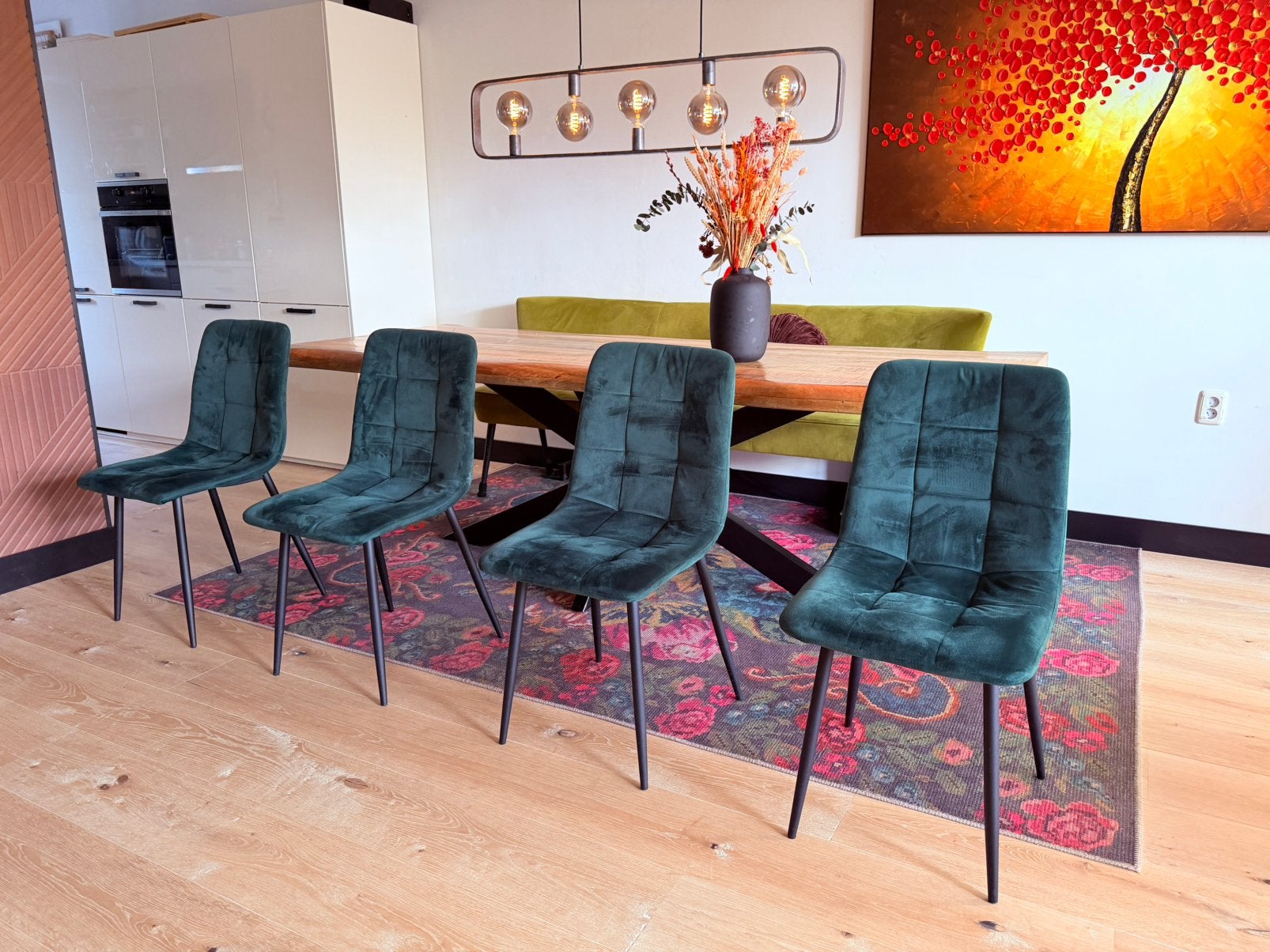 4 velvet Catoo eetkamerstoelen, Ophalen, Overige kleuren, Groen velvet, Zo goed als nieuw