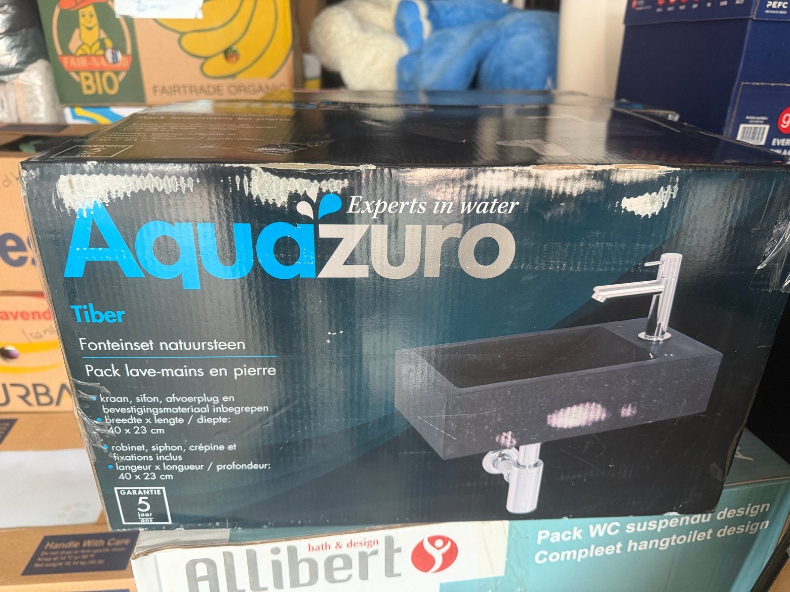 2x AquaZuro Tiber fonteinset natuursteen voor WC, Ophalen, Nieuw, Steen, Wastafel