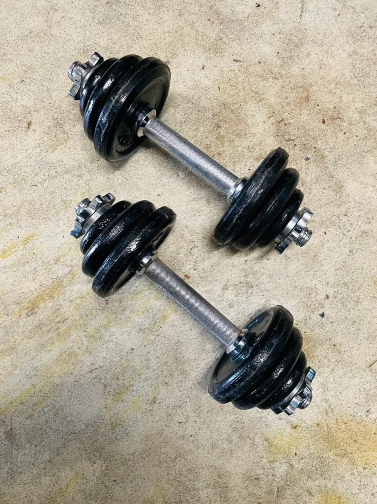 Verstelbare dumbbells - 15 kg totaal, Ophalen, Gebruikt, Armen, Dumbbell