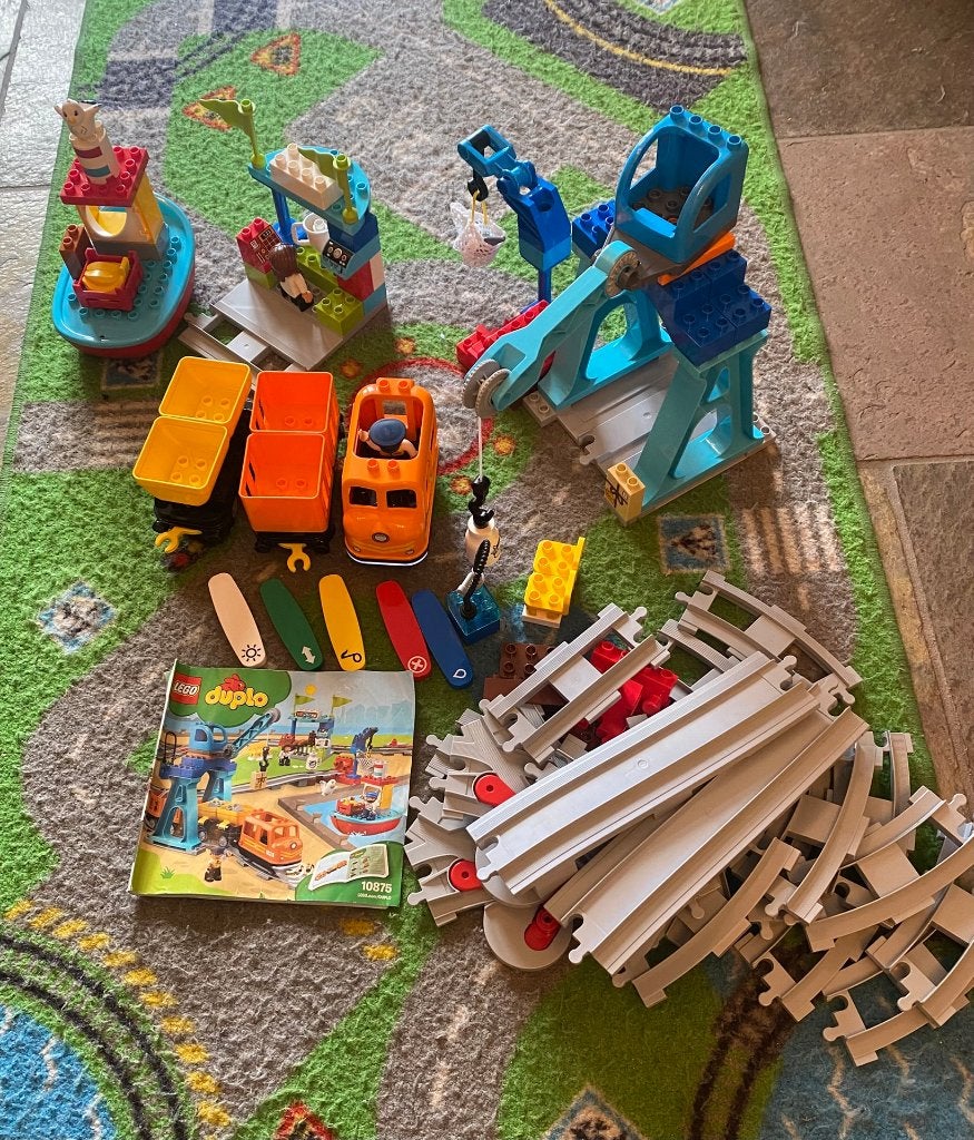 Duplo Goederen trein 10875 incl brug, spoorwegovergang& meer, Compleet, -, -, Ophalen of Verzenden