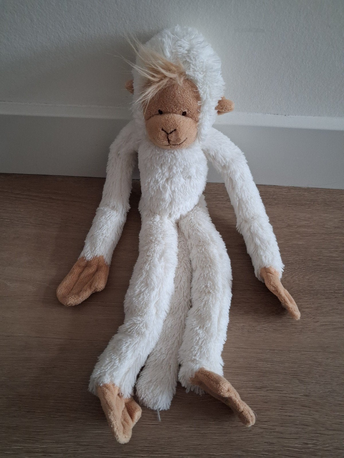 Knuffel aap Happy Horss wit bruin 38 cm klittenband L1529, Ophalen of Verzenden, Zo goed als nieuw, Overige typen